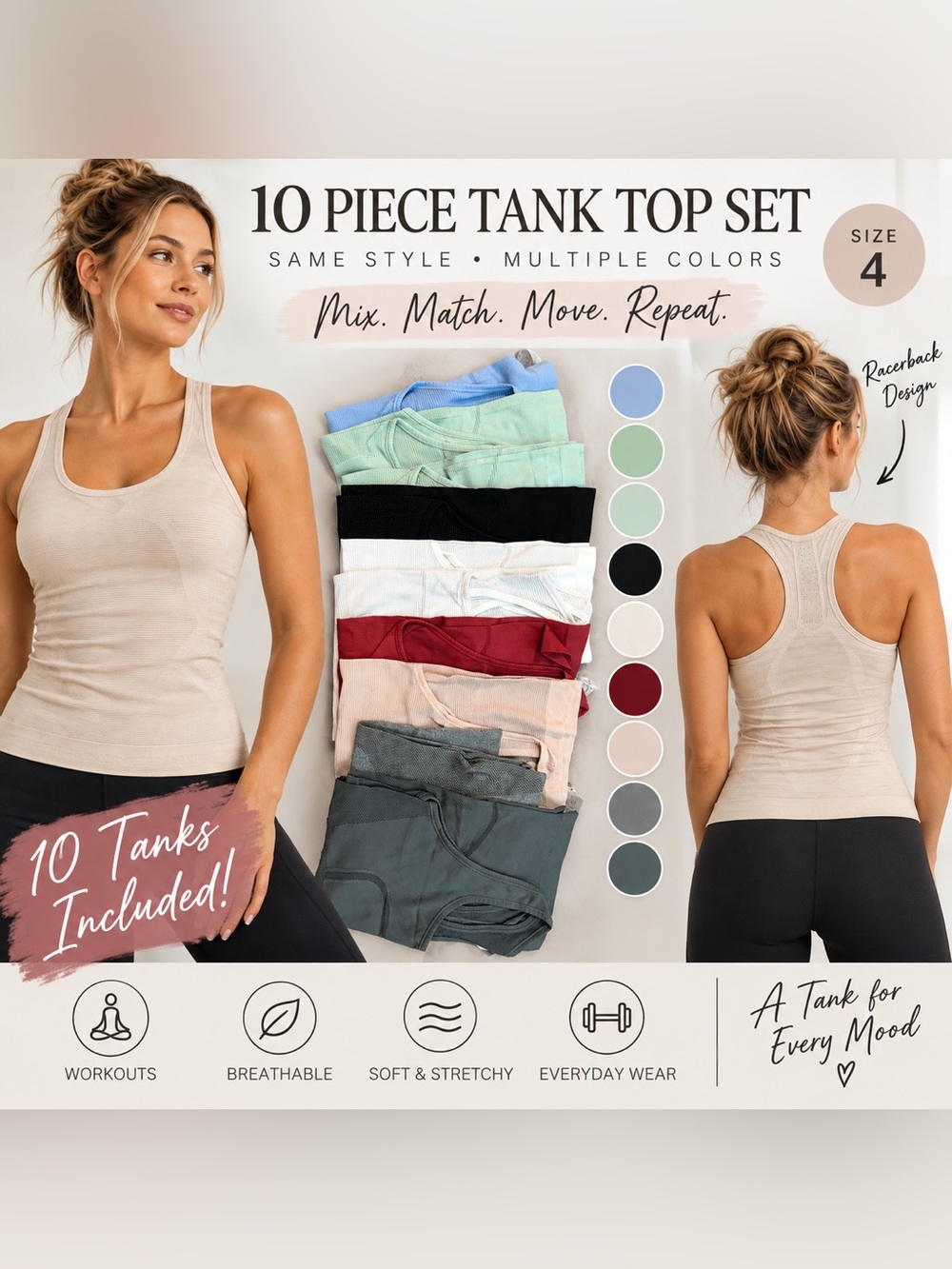 Racerback Tank Tops 10-Piece Bundle Size 4